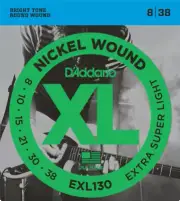 D'Addario Nickel Wound, Extra Super Light, 8-38 Electric Guitar Strings - EXL130