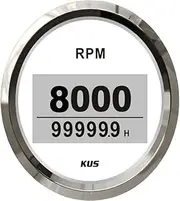 KUS 85mm Digital Tachometer 0-8000RPM Tacho Meter Gauge 12V/24V With Backlight Marine Outboard Diesel Engine (white+stainless steel)