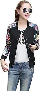 [Mojessy] Women's Casual Leopard Print Baseball Bomber Jacket Outwear Medium Black4