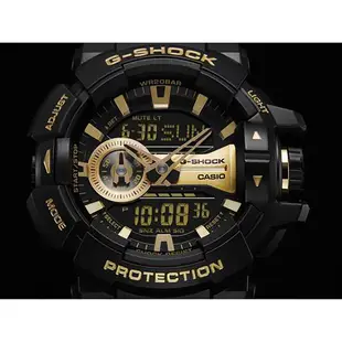 CASIO 卡西歐 G-SHOCK 金屬系雙顯手錶-經典黑金 GA-400GB-1A9