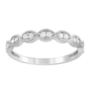 Bevilles Milgrain Leaf Stackable Ring with 0.10ct of Diamonds in Sterling Silver