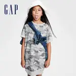 GAP 女童裝 時尚迷彩印花圓領洋裝-灰色迷彩(600616)