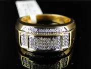 Mens Yellow Gold Plated Genuine Diamond Pinky Ring Band 1/10 Ct