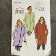 Vogue Pattern V8754 Womens Coat/Jacket Collar Pockets B5 8 10 12 14 16 Uncut