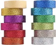 Tesuivra DIY Glitter Washi Tape Set - 12 Rolls Colored Masking Tape, Sparkle Decorative Tape for Art, Scrapbook Tape,Decor & Crafts (Dark)