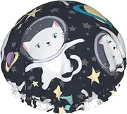 Fun Cat Astronaut Print Various Activities Shower Cap Reusable Soft And Lightweight Bath Hair Cap Long Hair