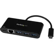 StarTech.com USB/Ethernet Combo Hub - USB Type C - External - Black - Connect to a GbE network and add 3 USB-A ports and Power D