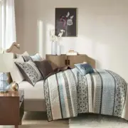 NEW! ~ COZY LODGE LOG CABIN BLUE WHITE BROWN GREY LEAF COUNTRY MODERN QUILT SET