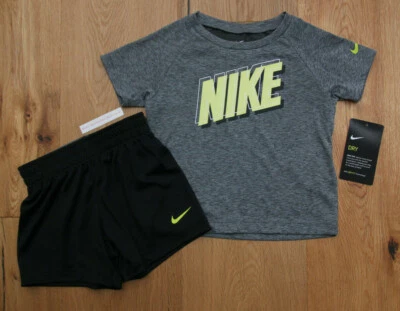Nike Baby Boy 2 Piece Shirt & Shorts Set ~ Gray, Black, White & Volt ~ DRI-FIT