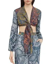 NEW BCBG MAXAZRIA CAM BELL LONG SLEEVE FRONT TIE CROPPED TOP SZ XXS $200
