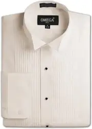 Mens Wing collar IVORY Tuxedo Dress Shirt, 1/4 pleat