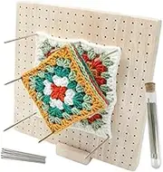 Wooden Crochet Blocking Board, Reusable Handcrafted Knitting Blocking Mat Set with 20 Stainless Steel Pins 5 Large Eye Needle and Stand for Knitting Crochet Needlework