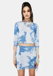 [Jaded London] Cloud Print Layered Mesh Crop Top