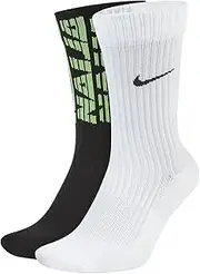 [Nike] Unisex Nigeria Team Snkr Sox Shox Sports Socks 2 Pack (W(CU7197-902)/B, Medium)
