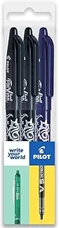 Pilot Frixion Heat/Friction Erasable Rollerball Pen FR7 - Medium Line 0.7mm Tip Nib - Wallet Pack of 3-2 x Black & 1 x Blue Ink