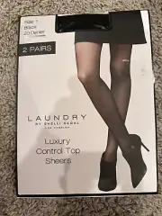 LAUNDRY Shelli Segal LUXURY Control TOP Pantyhose 2 Pair SHEER Black SIZE 1