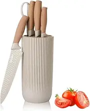 Kitchen Knife Set, 6-Piece Khaki Professional Knife Set for Chef, Super Sharp Knife Set with Universal Knife Block, Anti-Rust Stainless Steel Kitchen Knife Block Set, Ergonomical Design (Khaki)