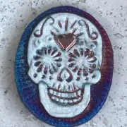 (2) Skull "I am Loved" Medallions Raku Pottery NEW