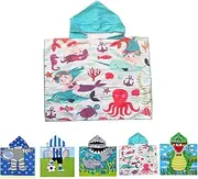 Kids Hooded Poncho Beach Towel - Fits 1-6 Year Old - Soft Absorbent for Beach Swim Pool - Quick Dry and Lightweight - Mermaid Sea Animals