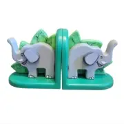 Hand Painted Wooden Elephant Book Ends Eclectic Kids Room Nursery Jungle