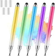 AmberVec Stylus Pens for Touch Screens, Universal 2 in 1 Stylus Pen for iPad Compatible with iPhone, iPad, Android, Microsoft Tablets, Phones, Surface,[5 Pack]-Blue,Green,Pink,Purple,Yellow