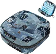 Period Bag,Sanitary Napkin Storage Bag,Forest Moon Snow House,Tampon Holder for Purse