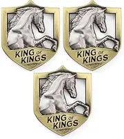 Christian Challenge Coin - Bulk Pack of 3 - White Horse- King of Kings & Lord of Lords, Rev. 19:16 Gold Color Plated Prayer Coin, 2" Christian Coins with Scripture As Gifts for Men & Women