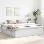 Bed Frame King Size 183x203 cm White Wood, Platform Bedframe with Storage, Wooden Base, Slats, No Mattress, Queen, Frames, Bed, Cama, Furniture