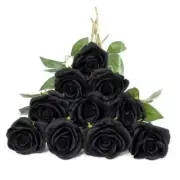 10pcs Fake Roses Artificial Silk Flowers Faux Rose Flower Long Stems Black