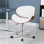 ALFORDSON Wooden Office Chair Leather Computer Chair Executive Home Desk Chair Height Adjustable Swivel Task Chair Kids Adult Armchair in Mid Back Study Living Room (White Colour)