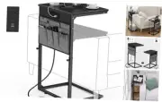 C Shaped End Table with Charging Station, Adjustable Height Side Table for