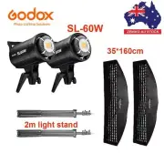 2pcs Godox SL-60W LED Video Light 35*160cm Bowens Softbox with Grid with Tripod