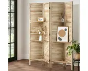 Amalfi Timber Louvre Room Divider & Privacy Screens with Shelves| Versatile Room Panel Divider Display Unit| 2 Colours - Wood