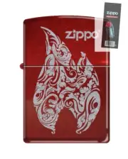 Zippo 82278 candy red zippo flame filigree design Lighter + FLINT PACK