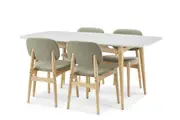 Kelsey Marble Dining Table with 4 Chairs, White Wash