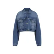 Prada Logo Patch Cropped Denim Jacket S,XS,M light blue