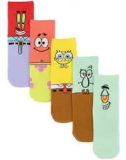 SpongeBob SquarePants Unisex Kids Calf Socks Set of 5 Multicoloured Multi-Character Graphics 9-12 UK Child