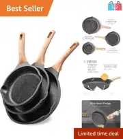 Health-Conscious Black Non-Stick Frying Pan Set - Gift for Cooking Lovers