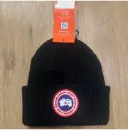 Canada Goose Beanie - Authentic Black wool rib knit logo beanie