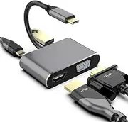 WISYIFIL USB C to HDMI VGA Adapter,USB Type C Digital AV Multiport Adapter, Thunderbolt 3 Converter to HDMI 4K+VGA 1080P+USB3.0+Fast Charging Port