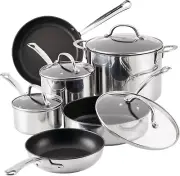Millennium Stainless Steel Nonstick Cookware Set, 10-Piece Pot and Pan Set, Stai