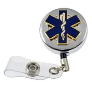 Chrome Star of Life EMS EMT Retractable Security ID Card Badge Holder Reel