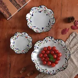 手繪餐具花型多彩水果盤小吃陶瓷