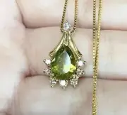 2Ct Pear Cut Lab Created Peridot Women's Pendant 14K Yellow Gold Plated Silver