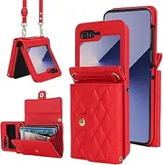 [XIMAND] for Samsung Galaxy Z Flip 6 Accordion Crossbody Wallet Case, 4 Card Slots, RFID Blocking, and Adjustable Strap - Stylish and Versatile Accessory for The Modern Chic Woman (Red)