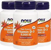 Now Vitamin D-3 5000 IU, 240 Softgels, Pack of 3