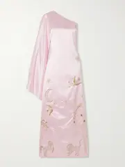 [Clio Peppiatt] Clio Peppiatt - Nova One-sleeve Embellished Duchesse-satin Gown - Pink - large large Pink