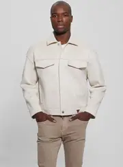 GUESS Men's Beige Baldwin Faux Suede Jacket Size: XS, Elastane