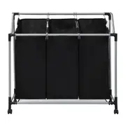 Laundry Sorter with 3 Bags Hamper Basket Clothes Bin Steel Black Grey