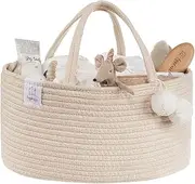fephas Baby Diaper Caddy Organizer- Beige Rope Nursery Storage Bin- Portable Diaper Storage Basket for Changing Table and Car- Perfect Baby Shower & Registry Gift